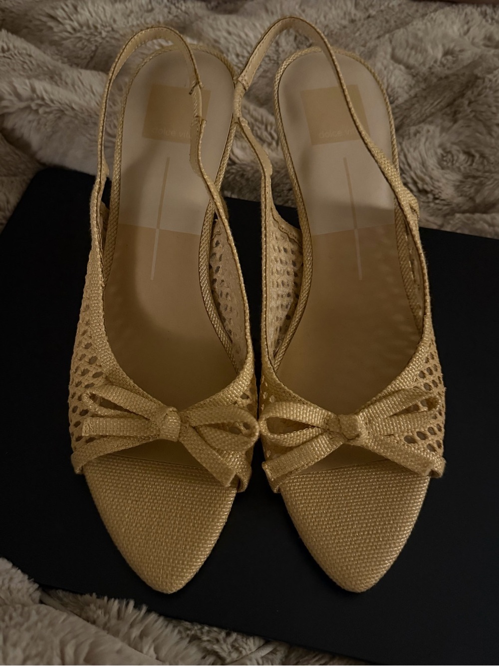 Dolce Vita NEW Misa Raffia Slingback sandals heels pumps straw natural bow sz 9 - Picture 6 of 9